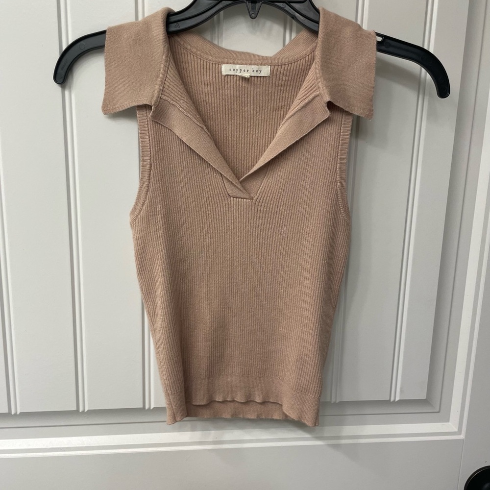 Copper Key Tan Collared Tank Top